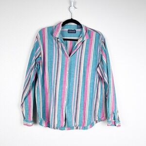 Lands End Women's Button Up Multi Color Striped Blouse Sz 16